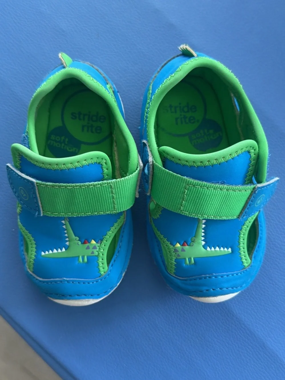 Stride Rite Blue and Green Dino Hook-and-Loop Toddler Shoes